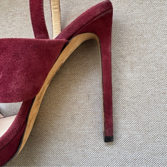 JIMMY CHOO Size SAPHIE Burgundy Suede Crystal Heels Sandals Shoes EU 37 US 7 - Picture 7 of 15